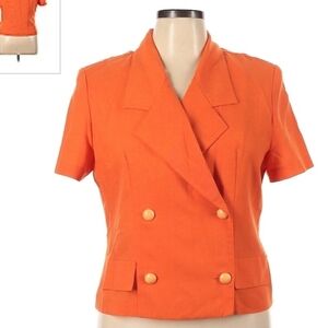 Vintage Caron Orange Double Breasted Cropped Blazer Women's Size 14 USA Made EUC